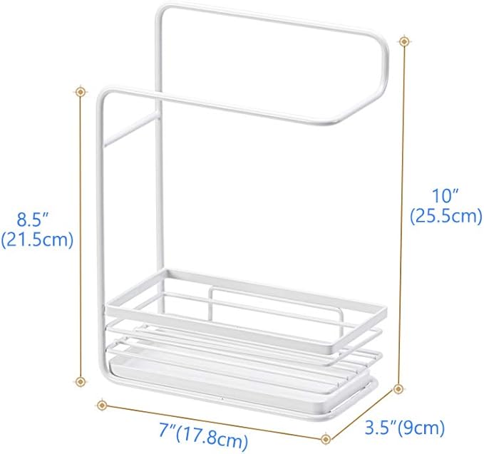 Poeland Sponge Holder with Drain Pan, Dishcloth Rack Kitchen Sink Caddy Organizer for Sponge Brush Soap Dish Rag