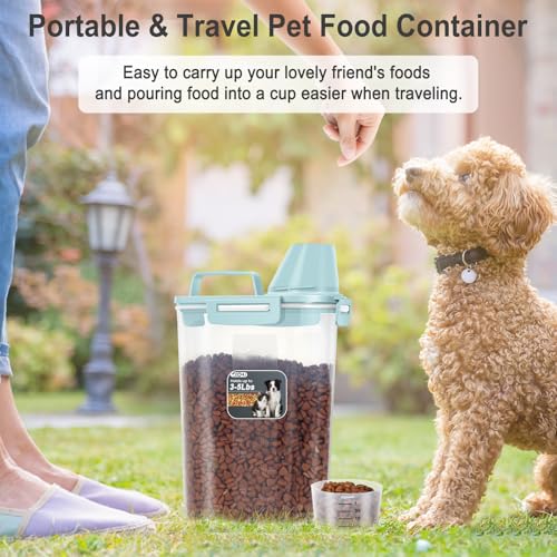 2.5-5LBS Upgraded Large Nozzle Cat Dog Food Storage Container BPA-Free, Airtight Pet Food Storage Bin with 4 Lock Buckles, Sealing Gasket, Cup for Pet Food, Dog Treats, Rice, Flour, Dry-Blue