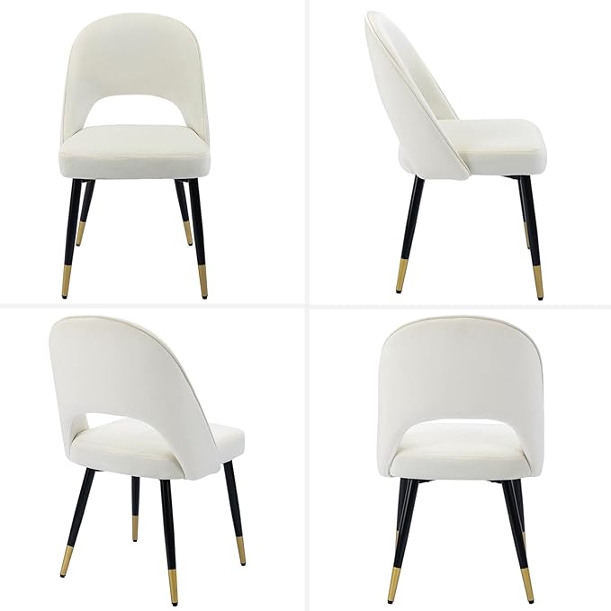 DUOMAY Modern Dining Chair Set of 2 with Open Back, Velvet Upholstered Armless Chair with Metal Frame Side Chair for Kitchen Dining Room Living Room, Beige