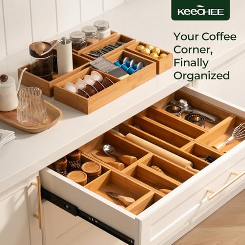 keechee Carbonized Bamboo Kitchen Drawer Organizer (Bundle: 10pc Organizers Set) - size: Bundle: 10pc Organizers Set