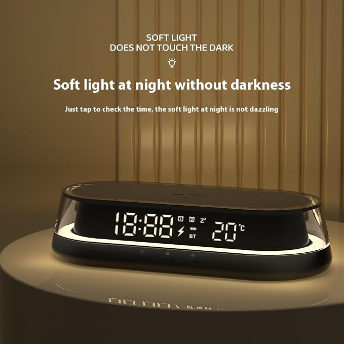 Wireless Phone Charger with Alarm Clock LED Display RGB Night Light Bluetooth Temperature Display Bedside Table Lamp