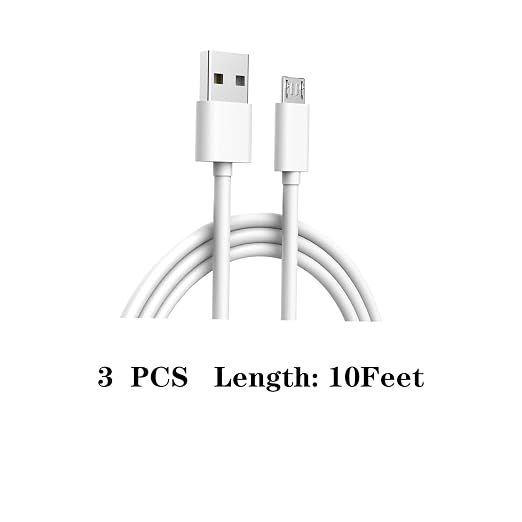 3-Pack 10 FT Cable Replacement for Ring Indoor Cam - USB-A to Micro USB Charger Cord White