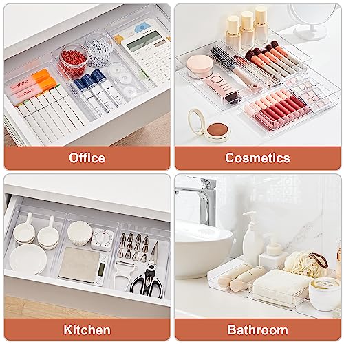 SMARTAKE 6 PCS Clear Plastic Drawer Organizers Set, Large Size Non-Slip Desk Drawer Organizer, Versatile Bathroom and Vanity Drawer Organizer Trays for Makeup, Bedroom, Office, Kitchen Utensils - style: 6 Pcs 9" x 6" x 2"