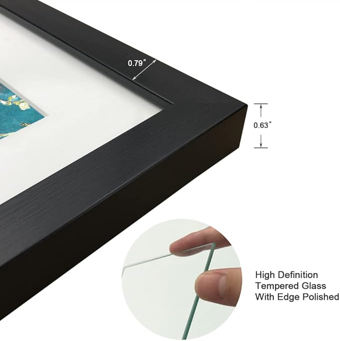 11x11 Picture Frame Set of 6 with Real Glass for Pictures 8x8 with Mat or 11x11 Without Mat, Wall Gallery or Tabletop display Photo Frames in Black