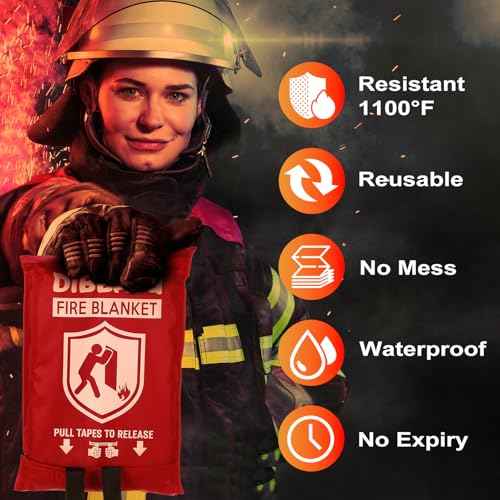 DIBBATU Fire Blanket for Home and Kitchen, Fire Blankets Emergency for Home, Emergency Fire Blankets Retardant for House, Fireproof Blanket, Survival FireBlanket for Kitchen,Fireplace, Grill, BBQ