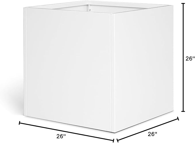 White Steel Planter Square Outdoor Planters Galvanized Steel Planter Box Indoor Metal Large Planters Cube Heavy Duty Flower Pot 26 Inch Modern Commercial Residential for Trees Patio Deck Yard Garden
