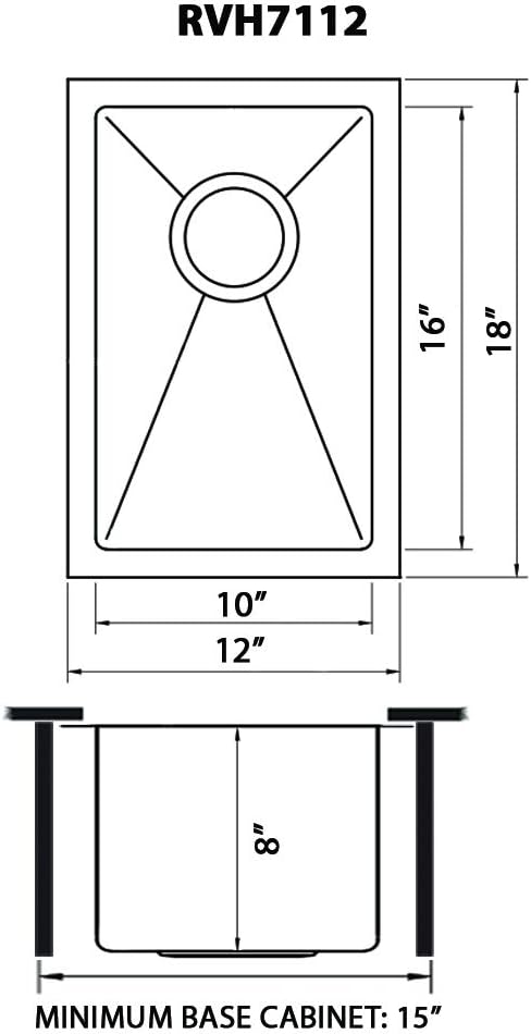 Ruvati 12 x 18 inch Rounded Corners Undermount Bar Prep Sink Tight Raduis - 16 Gauge Stainless Steel Bar Sink Single Bowl with Brushed Finish hides scratches, Easy-to-Clean Undermount Sinks - RVH7112