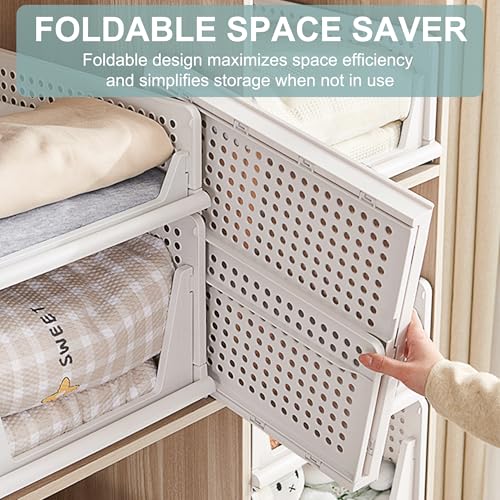 Goderewild Stackable Foldable Storage Baskets, Folding Storage Bins, Closet Organizers and Plastic Drawer Shelf Storage Container for Wardrobe, Cupboard, Kitchen, Bathroom, Office (White, 4L) - size: 4L