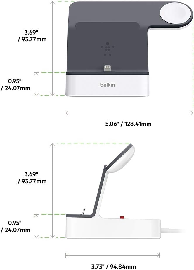 Belkin Magnetic 2-in-1 Lightning Charging Dock for Apple iPhone and Apple Watch - Black | Apple iPhone and Apple Watch compatible Lightning connector desk charging dock dual device charger