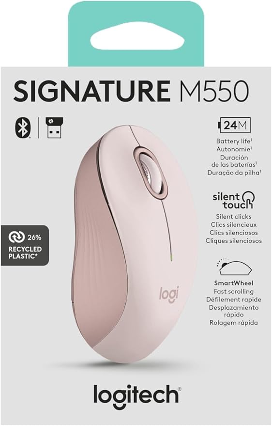 Logitech Signature M550 Wireless Mouse - for Small to Medium Sized Hands, 2-Year Battery, Silent Clicks, Bluetooth, Multi-Device Compatibility - Rose