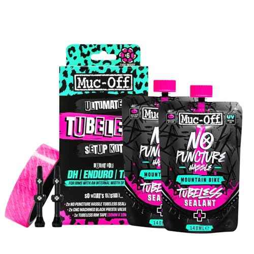 Muc-Off Ultimate Tubeless Setup Kit, DH/Trail/Enduro - Tubeless Conversion Kit for Bikes - Includes Tubeless Tire Sealant and Tubeless Valve Stems