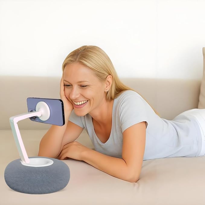Upgraded Magnetic Kindle Holder for Bed Dual-Axis 360° Adjustable Pillow Stand with Bowl & Suction Cup Base Compatible with 3.5–7 Kindle E-Reader iPhone & Android PhonesGray
