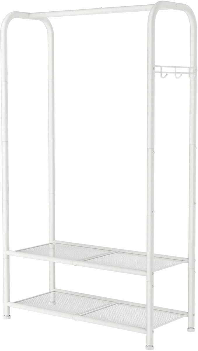 SINGAYE Clothing Racks Portable for Hanging Clothes Garment Rack Heavy Duty Clothes Rack Storage Coat Hanger Stand Portable Closet to Hang with Shelves Wardrobe Standing Organizer Drying White