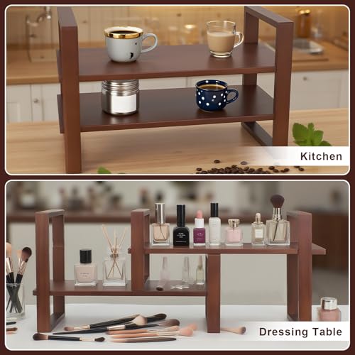 Desk Shelf, 100% Solid Wood Adjustable Desktop Bookshelf, No Tools or Nails Required Retro Tabletop Bookshelf, 130lb Load Capacity for Living Room, Office, for Books, Cookbooks, Walnut Colour - color: Walnut Colour