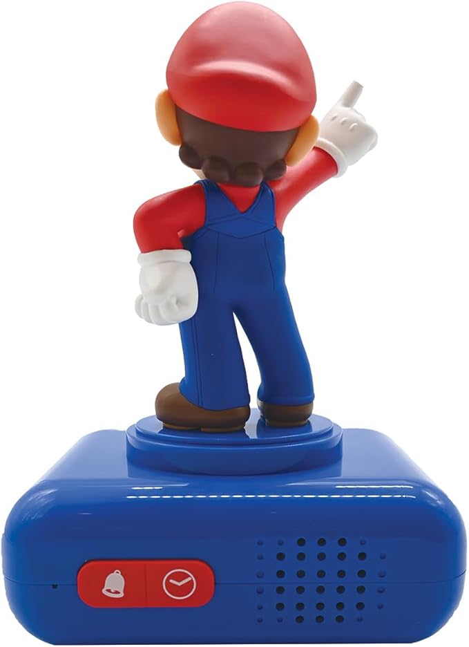LEXiBOOK, Super Mario, Mario Nightlight Alarm Clock, Sounds and Melodies, LCD Backlit Screen, Luminous, Snooze, Red/Blue, RL800NI
