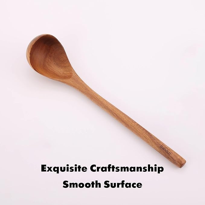 Round Handle Utensils Set - Handmade Acacia Wood Spoons for Cooking, 6 PCS