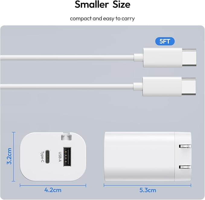 iPhone 15 Charger Fast Charging 2 Pack 20W Type C Wall Charger Fast Charging Block with 5FT USB C to C Charging Cable Compatible for iPhone 15/15 Pro/15 Pro Max/15 Plus iPad Pro/Air/Mini