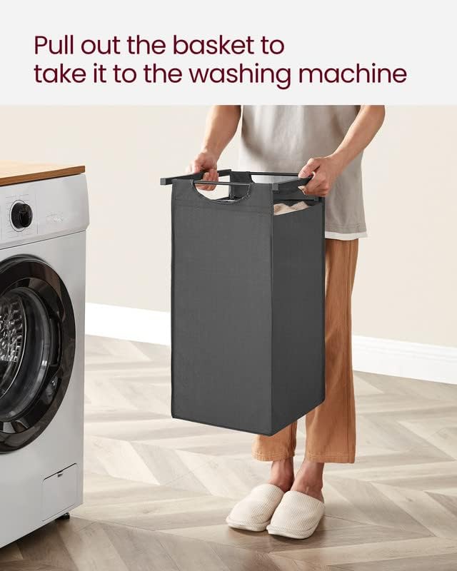 VASAGLE Laundry Hamper, Laundry Basket, Laundry Sorter with 3 Pull-Out and Removable Bags, Shelf, Metal Frame, 3 x 10.6 Gallons (40 L), 36.4 x 13 x 28.4 Inches, Slate Gray and Charcoal Gray UBLH301G01