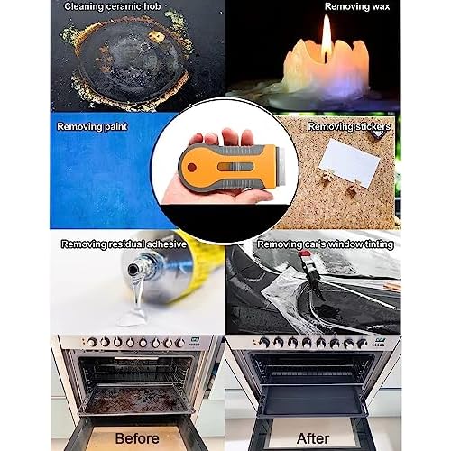CANOPUS Glass ceramic plate scraper with 10 metal blades, does not scratch the surface, very resistant, razor blade scraper for removing labels, stickers, windows, mirrors, floor cleaning