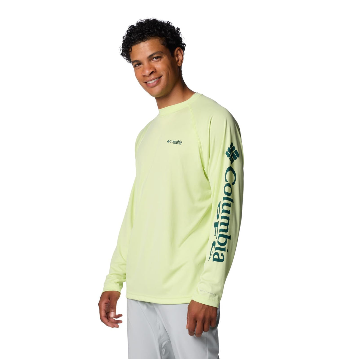 Columbia Men's Terminal Tackle Long Sleeve Shirt, Spring Yellow/Midnight Teal Logo, 5X Tall