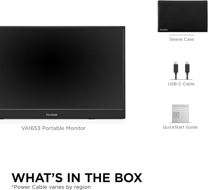 ViewSonic VA1653 16 Inch 1080p FHD IPS Portable Monitor with Eye Care, Built-in Stand, USB C, Mini HDMI, and Protective Case External Second Screen for Laptops, PC, Mac, and Gaming Consoles