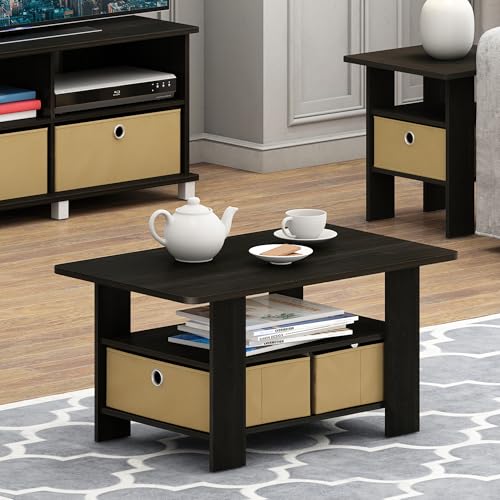 Furinno Coffee Table with Bins, Espresso/Brown - color: Espresso/Brown, style: 2 Bin