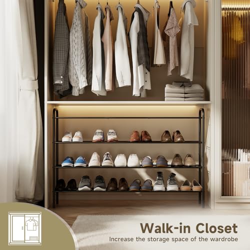 Shoe Rack,Long Shoe Organizer for Closet,Wide Shoe Storage for Entryway,4 Tier Sturdy Metal Free Standing Shoe Shelf - size: 4-tier-long