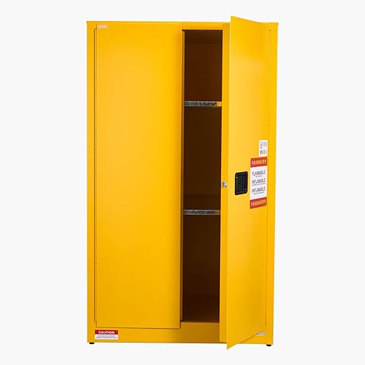 VEVOR Flammable Cabinet 34" x 38" x 65", 65 Gallon Flammable Storage Cabinet with Adjustable Shelf, Cold-Rolled and Galvanized Steel Fire Cabinets, for Commercial Industrial Home Use, Yellow