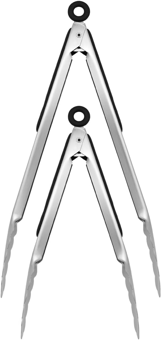 Lyxa SR 600℉ Heat Resistant Kitchen Tongs with Locking, Set of 9-inch and 12-inch Stainless Steel Metal Cooking Tongs with Non-Slip Grip, Perfect for Grilling, Barbecue (BBQ) and More