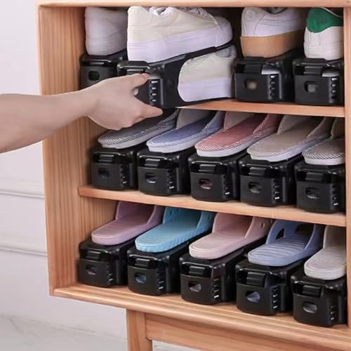 Antigo Shoe Slots Organizer,20 Pcs Adjustable Shoe Stacker for Closet Organization, Double Deck Shoe Rack Holder Storage Space Saver (Black)