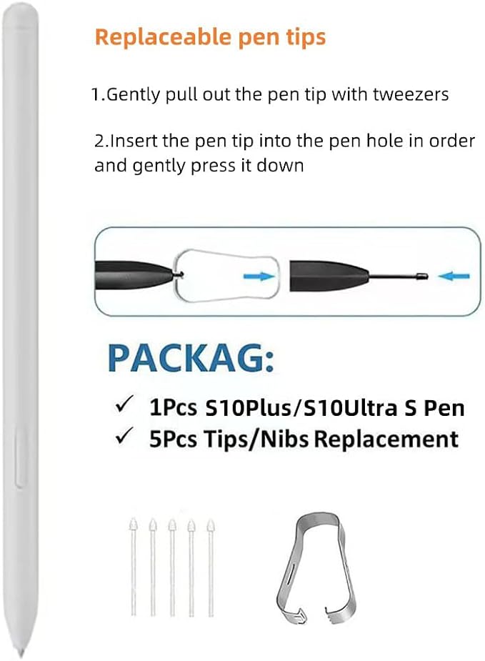Tab S10 Ultra/S10 Plus S Pen Compatible with Samsung Galaxy Tab S10+ Plus/Tab S10 Ultra All Versions Stylus Pen with Bluetooth 4096 Pressure Sensor .Slim 0.7mm Tip with 5xTips (Moonstone Gray)
