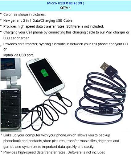 Universal External Multi Function Travel Dock USB/AC Battery Charger Micro Data Sync Cable Cord Charging Power Wire Compatible with LG Fortune 2 LMX210CM Cricket Smartphone