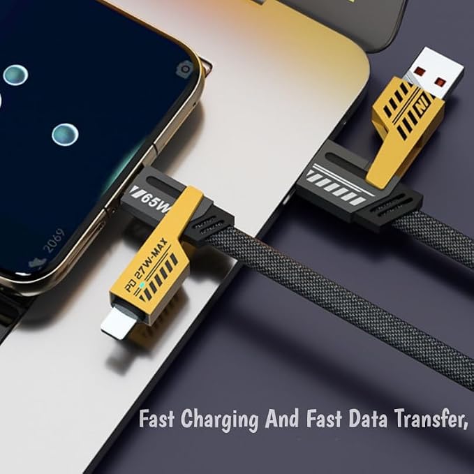 120W Dual USB & Dual Type-C Fast Charger C Chargers Fast Charging 4 Foot 4 in 1 Fast Charging Cable & Data Sync Dual Ports Adapter for Gaming Office Travel (1set)