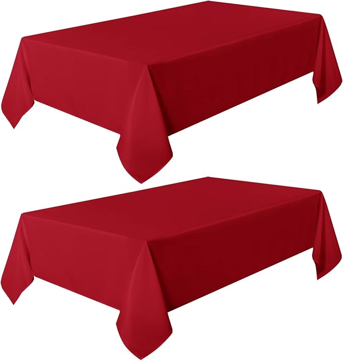sancua 2 Pack Red Tablecloth 60 x 102 Inch, Rectangle 6 Feet Table Cloth - Stain and Wrinkle Resistant Washable Polyester Table Cover for Dining Tables, Buffet Parties and Camping