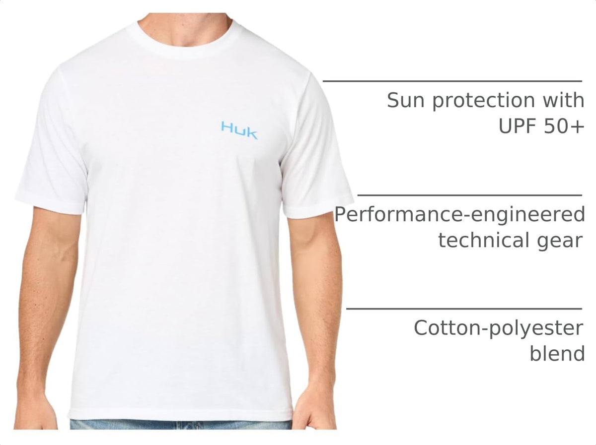 HUK Mens Fishing Graphic Tee, Performance Short Sleeve, Quick-Dry, Bill Bones - White, Large