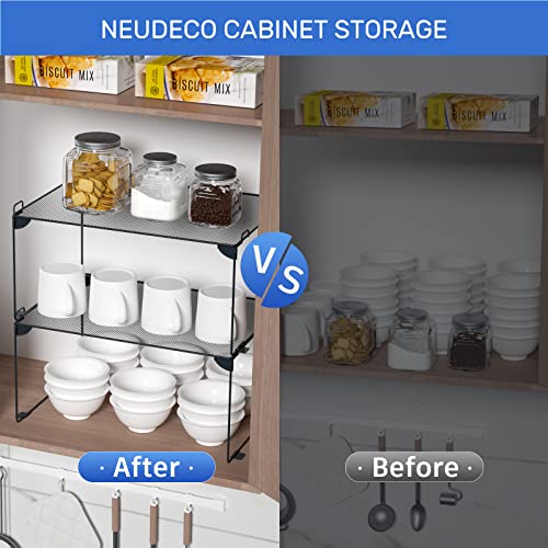 Neudeco Shelf Organizer - Stackable Cabinet Shelves - 2 Pack for Kitchen, Closet, Bathroom, Gray