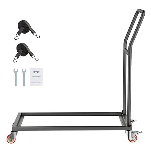 VEVOR Folding Chair Rack, 300 LBS Capacity, L-Shape Vertical Placement Chair Cart for 25 Chairs, Heavy-Duty Metal Chair Storage Dolly with Rubber Wheels, Multi-Function Chair Holder, Matte Black