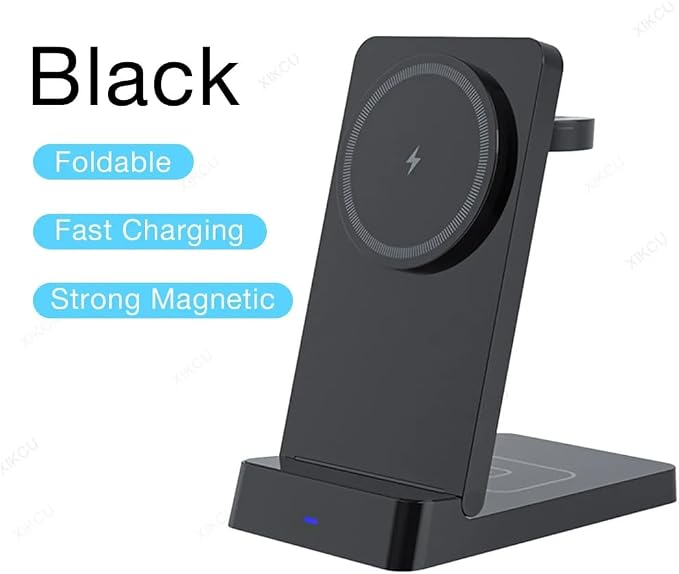 for Magsafe 3 in 1 Magnetic Wireless Charger for iPhone 17 16 15 14 13 12 Apple Watch Airpods Pro Foldable Fast Charging Station (Black)