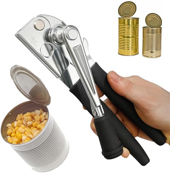 LUFMWCWD Crank Handle Commercial Can Opener - Heavy Duty Manual Can Opener - Ergonomic Cushioned Handle - Stainless Steel Blade - Black