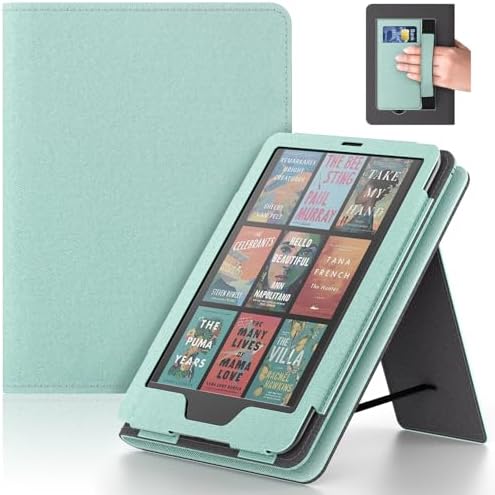 6in Tablet Case with Stand and Hand StrapIncompatible with Old Version Durable Synthetic Leather Cover with Auto Sleep Wake Light Green