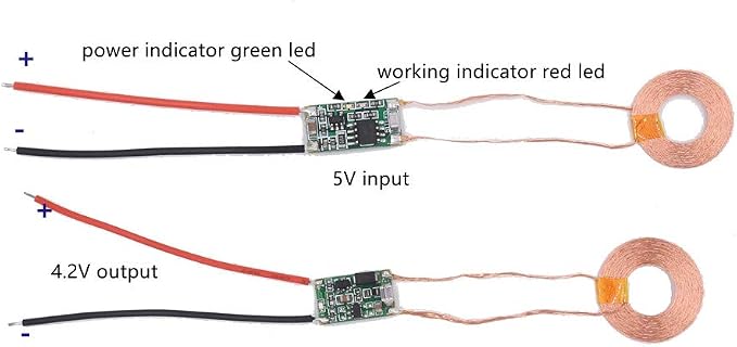 Taidacent 4.2V 5V 500mA Wireless Power Supply Module Wireless Charger Transmitter Receiver Module Coil Inductive with Led Indicator