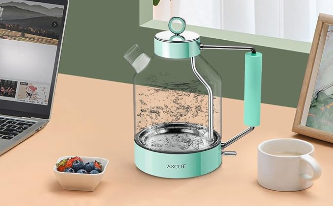 ASCOT Electric Kettle, Glass Electric Tea Kettle Gifts for Men/Women/Family 1.5L 1500W Borosilicate Glass Tea Heater, with Auto Shut-Off and Boil-Dry Protection