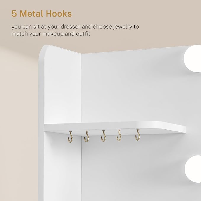 Quimoo 47.2" Large Vanity Desk with Mirror and Lights, White Makeup Vanity with 11 Drawers & 6 Open Shelves, 3 Color Modes & Adjustable Brightness for Girls Bedroom