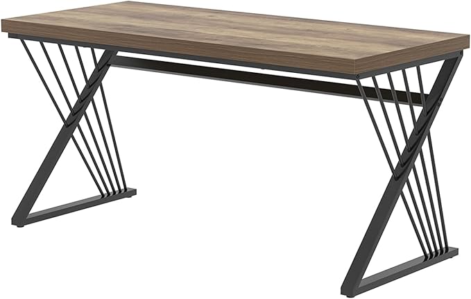 FOLUBAN Modern Home Office Desk, Wood and Metal Computer Desk, Industrial Study Writing Work Table for Bedroom Living Room, Oak, 60 Inch