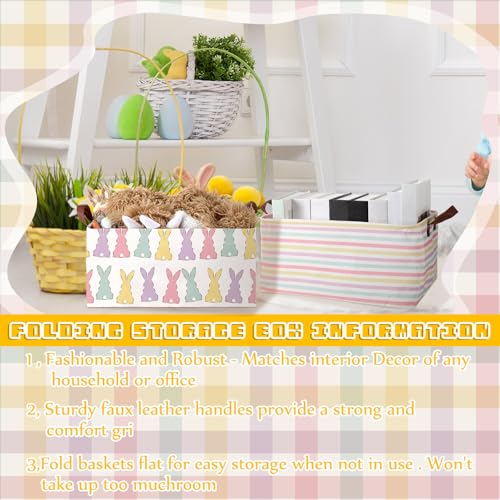 Boao 3 Pcs Easter Storage Bin Rectangular Bunny Basket Box with Handle Collapsible Large Storage Baskets Foldable Rabbit Box for Easter Party Decoration - style: Bunny