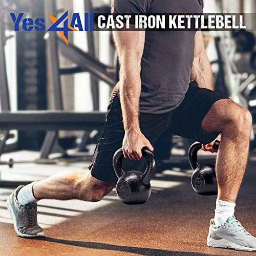 Yes4All Kettlebell Sets, 5 - 10 - 15 - 20 - 25 - 30 LB Cast Iron Strength Training Kettlebells, Wide Handles & Flat Bottom, Multi-Level from Beginners to Pros for Strength Training & Home Gym