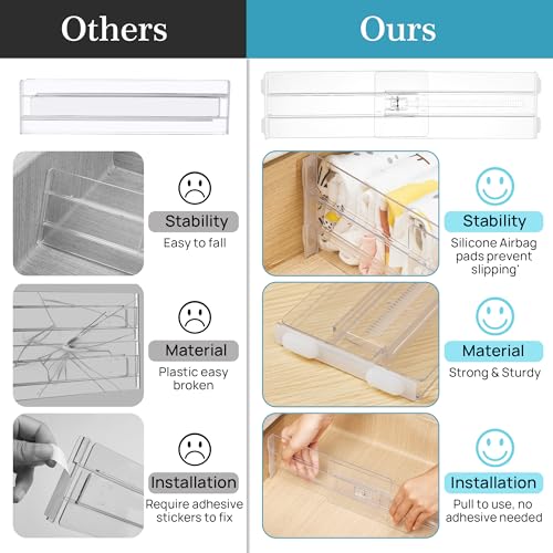 Vtopmart 8 Pack Drawer Dividers for Clothes, 4" High 13"-22" Adjustable Expandable Dresser Drawer Organizer, Clear Plastic Separators for Dresser, Baby Clothing, Underwear, Cosmetic, Toiletries - size: 4" H,13-22" L