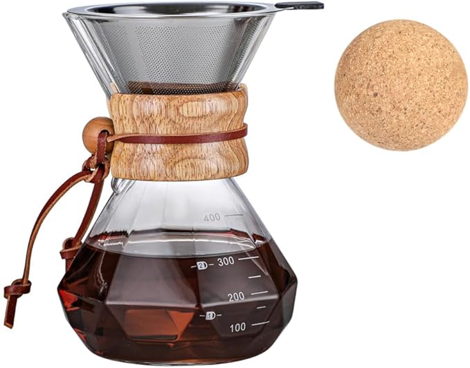 HYAXGM Pour Over Coffee Maker With Wood Sleeve,27oz/800mlPour Over Coffee Dripper,Pour Over Coffee Maker Set With Cork Stopper (27oz/800ml)
