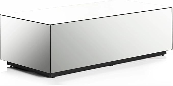 SONOROUS Premium Tempered Glass Coffee Table - Modern Mirror Rectangular Coffee Tables for Living Room - High Gloss Fingerprint Resistant Mid Century Design - Stylish Living Room Furniture & Décor