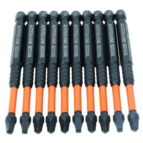 AUTOTOOLHOME 10 Pack #2 Square Driver Bit 4 inch Long Square Impact Drill Bit for Pocket Hole Jig System SQ2 Bits